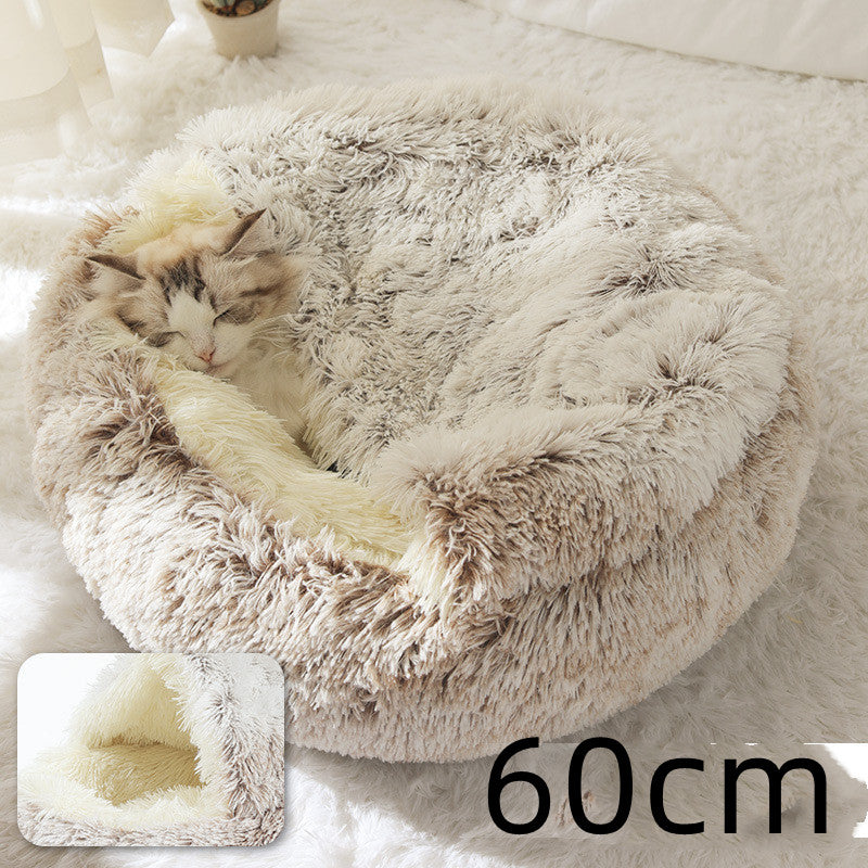 2 In 1 Dog And Cat Bed Pet Winter Bed Round