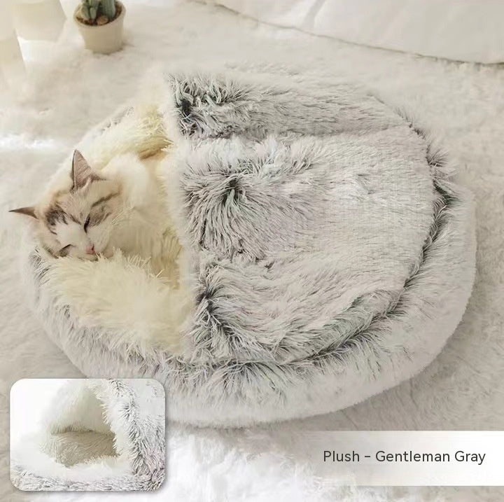 2 In 1 Dog And Cat Bed Pet Winter Bed Round