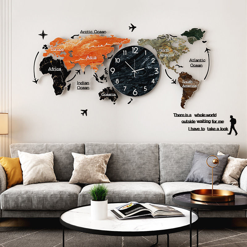 Luxury World Map Wall Clock — Modern Living Room Decor