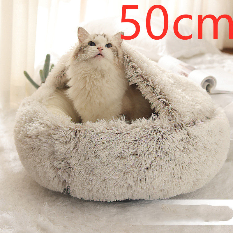 2 In 1 Dog And Cat Bed Pet Winter Bed Round