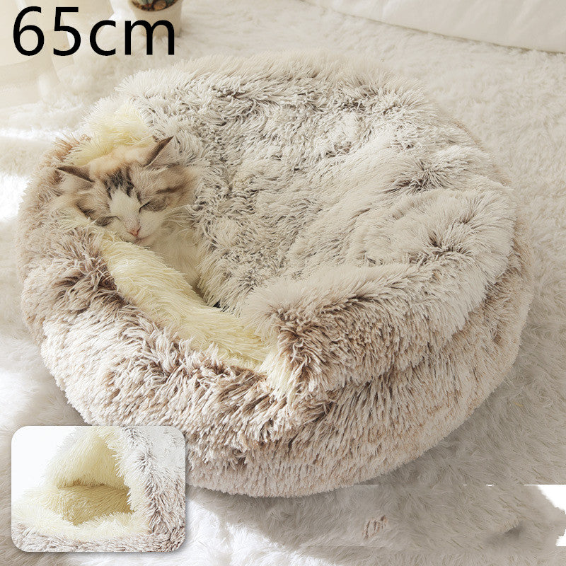 2 In 1 Dog And Cat Bed Pet Winter Bed Round