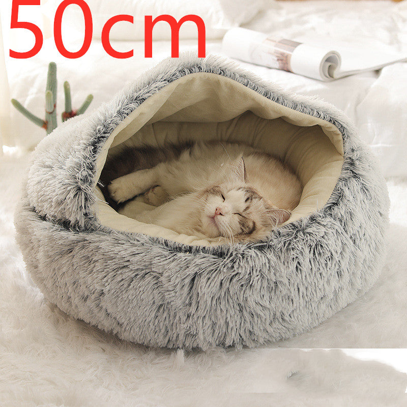 2 In 1 Dog And Cat Bed Pet Winter Bed Round