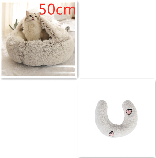 2 In 1 Dog And Cat Bed Pet Winter Bed Round
