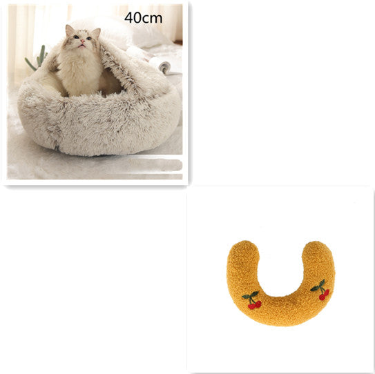 2 In 1 Dog And Cat Bed Pet Winter Bed Round