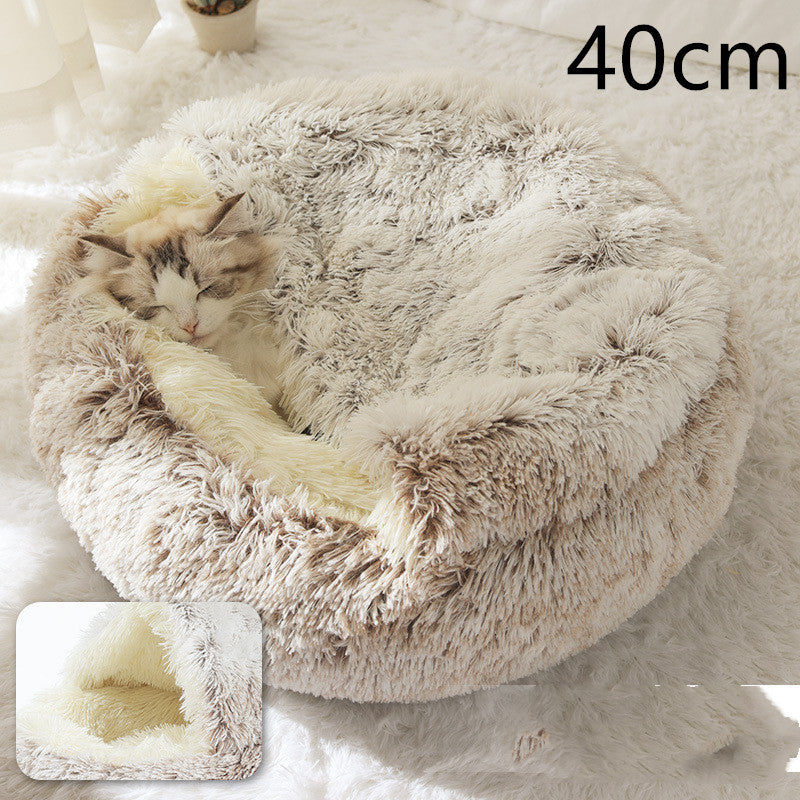 2 In 1 Dog And Cat Bed Pet Winter Bed Round