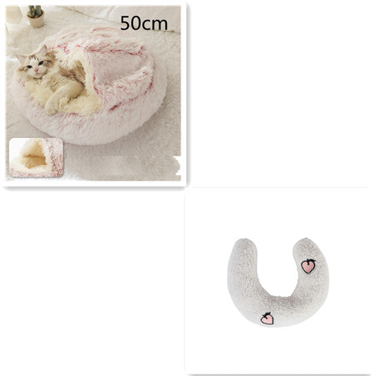 2 In 1 Dog And Cat Bed Pet Winter Bed Round
