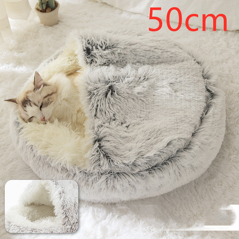 2 In 1 Dog And Cat Bed Pet Winter Bed Round