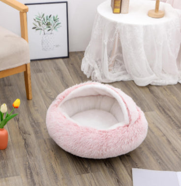 2 In 1 Dog And Cat Bed Pet Winter Bed Round