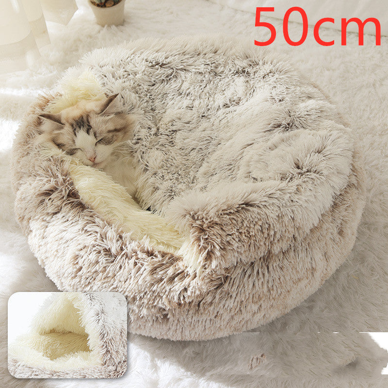 2 In 1 Dog And Cat Bed Pet Winter Bed Round