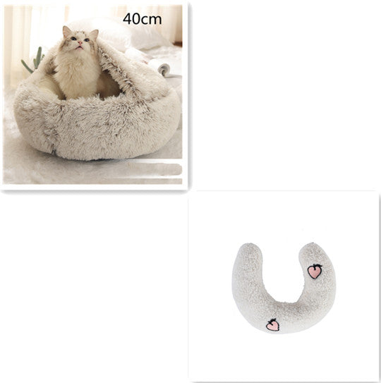 2 In 1 Dog And Cat Bed Pet Winter Bed Round
