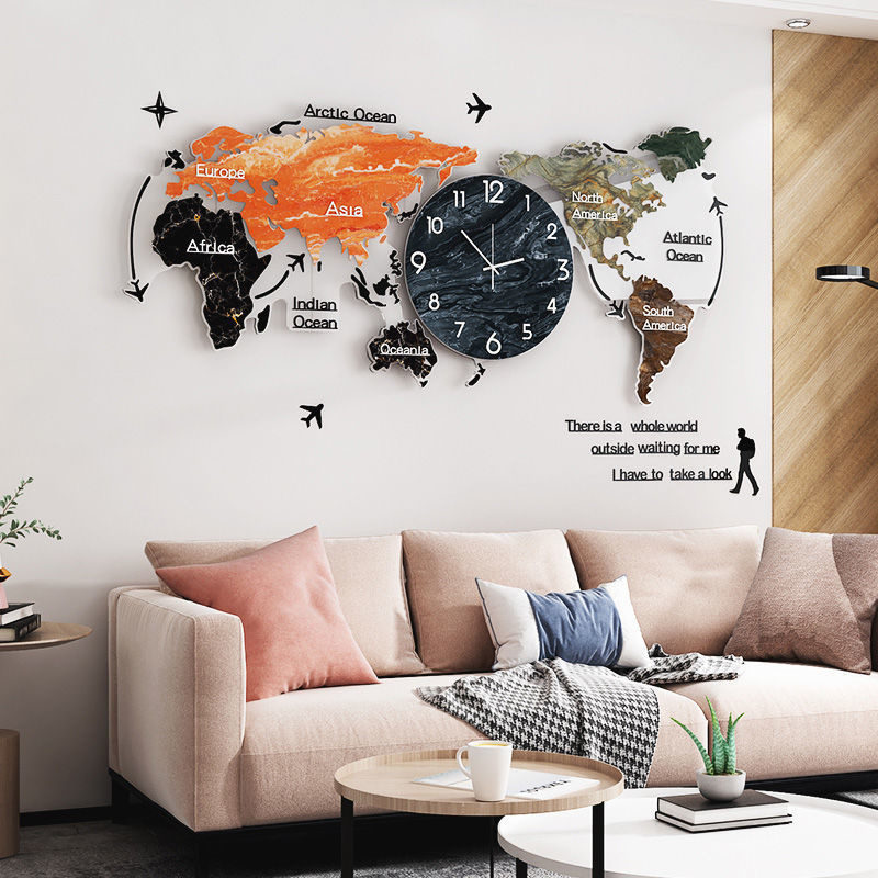 Luxury World Map Wall Clock — Modern Living Room Decor