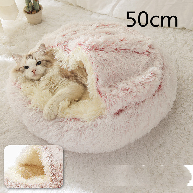 2 In 1 Dog And Cat Bed Pet Winter Bed Round