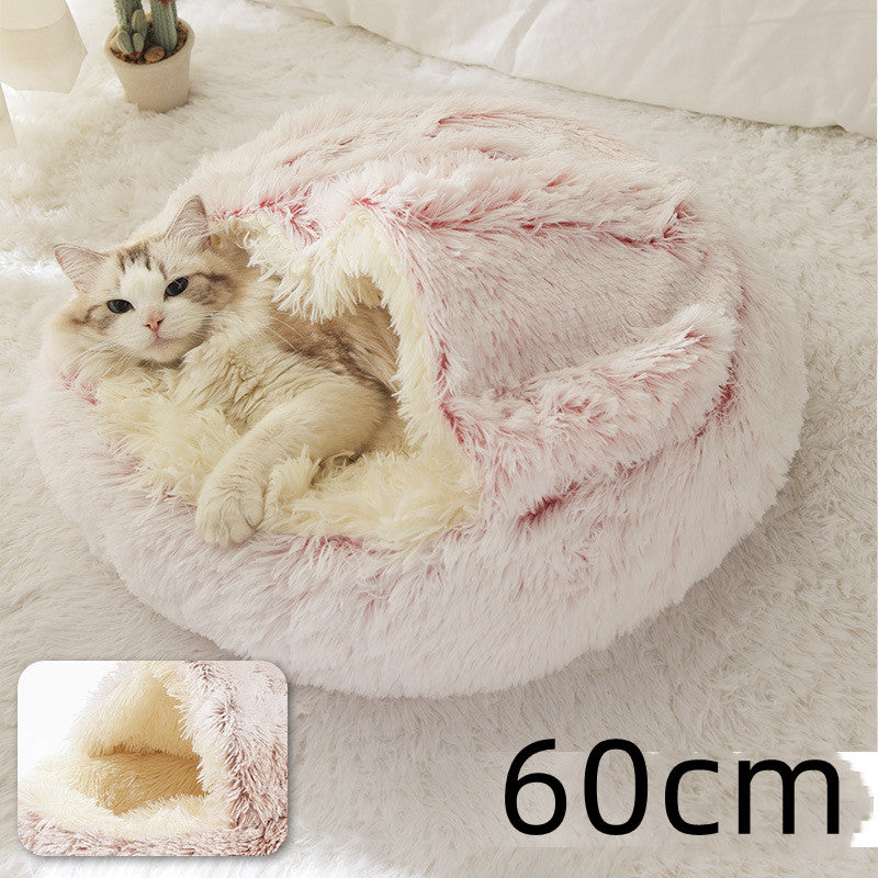 2 In 1 Dog And Cat Bed Pet Winter Bed Round