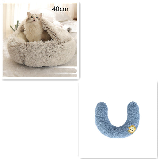 2 In 1 Dog And Cat Bed Pet Winter Bed Round