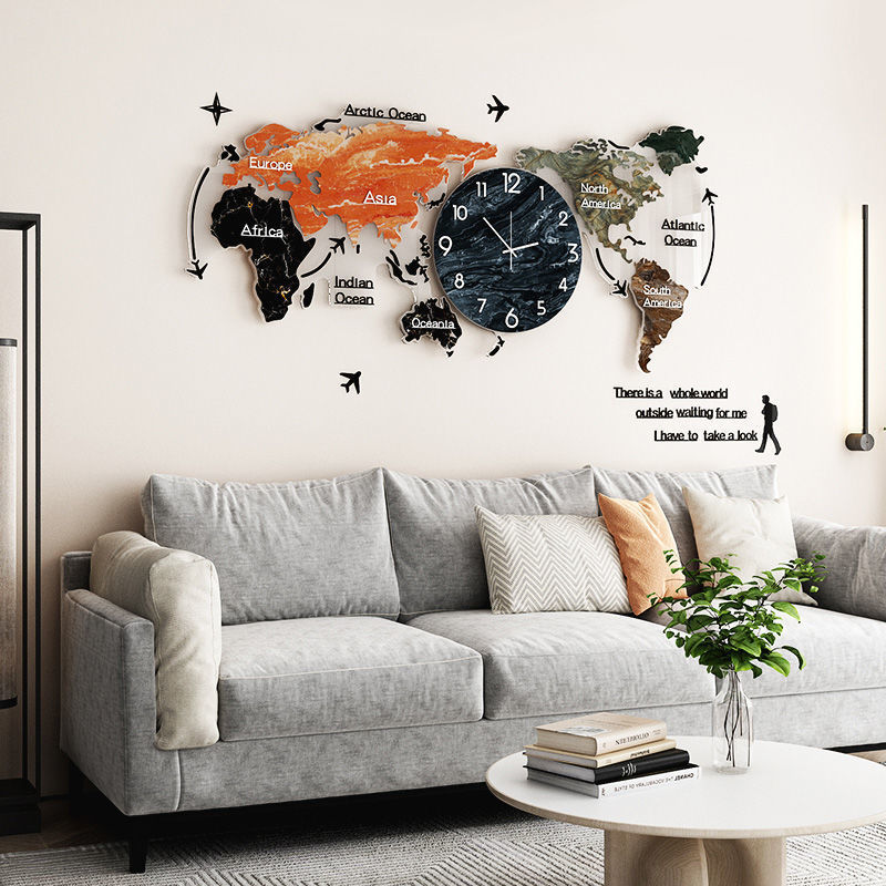 Luxury World Map Wall Clock — Modern Living Room Decor