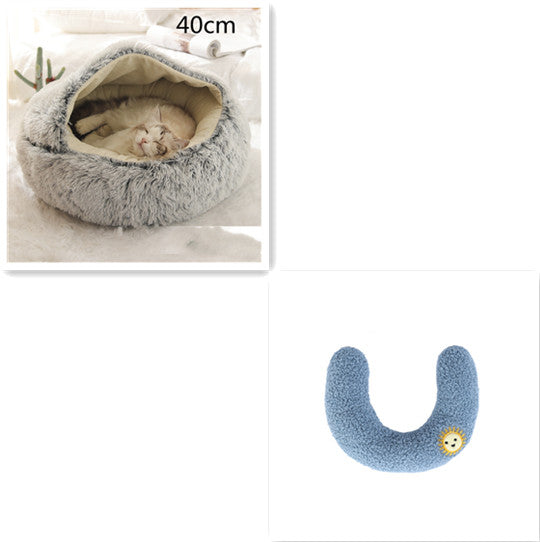2 In 1 Dog And Cat Bed Pet Winter Bed Round