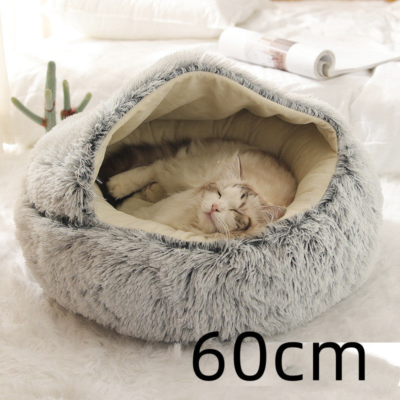 2 In 1 Dog And Cat Bed Pet Winter Bed Round