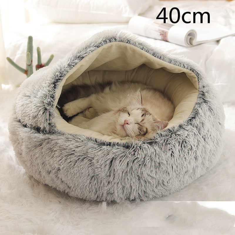 2 In 1 Dog And Cat Bed Pet Winter Bed Round