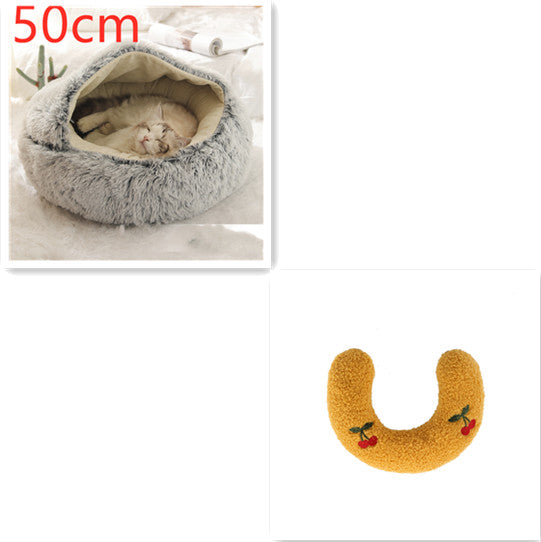 2 In 1 Dog And Cat Bed Pet Winter Bed Round