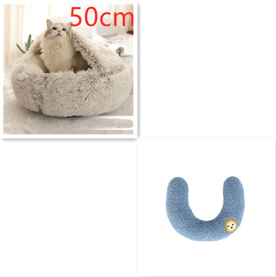 2 In 1 Dog And Cat Bed Pet Winter Bed Round
