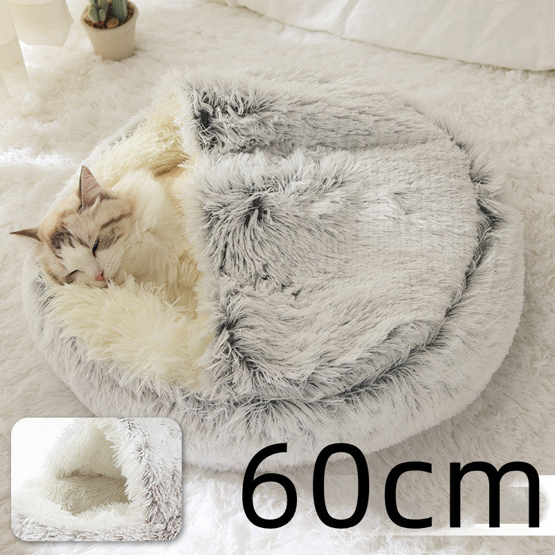 2 In 1 Dog And Cat Bed Pet Winter Bed Round