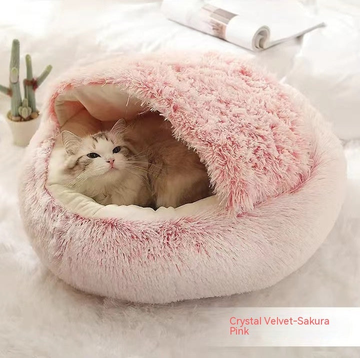 2 In 1 Dog And Cat Bed Pet Winter Bed Round