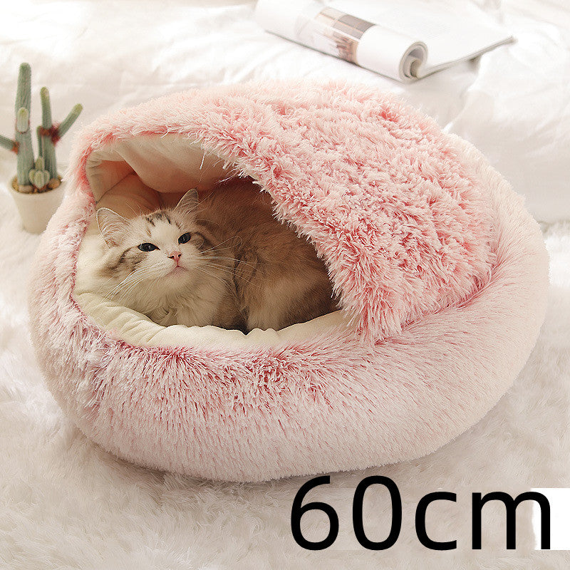 2 In 1 Dog And Cat Bed Pet Winter Bed Round