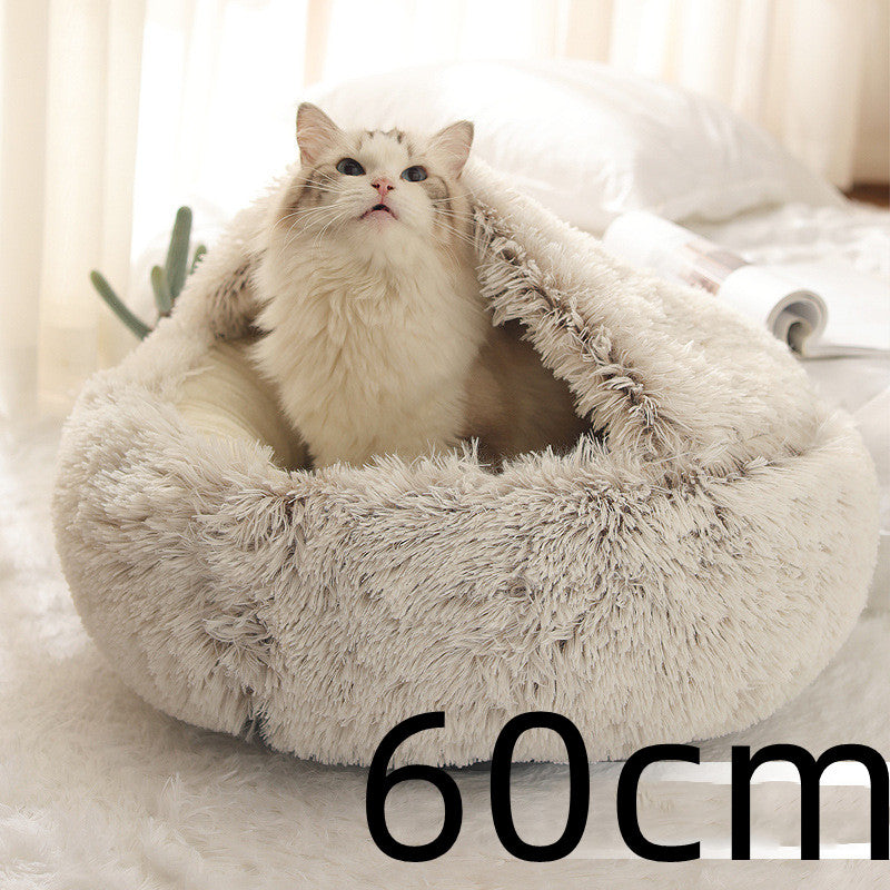 2 In 1 Dog And Cat Bed Pet Winter Bed Round