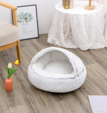 2 In 1 Dog And Cat Bed Pet Winter Bed Round