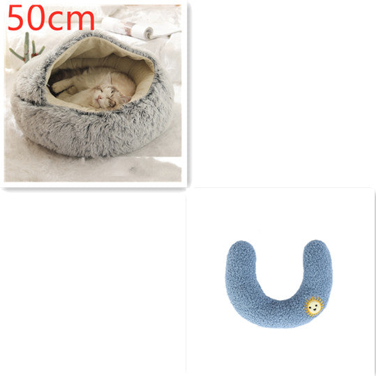 2 In 1 Dog And Cat Bed Pet Winter Bed Round