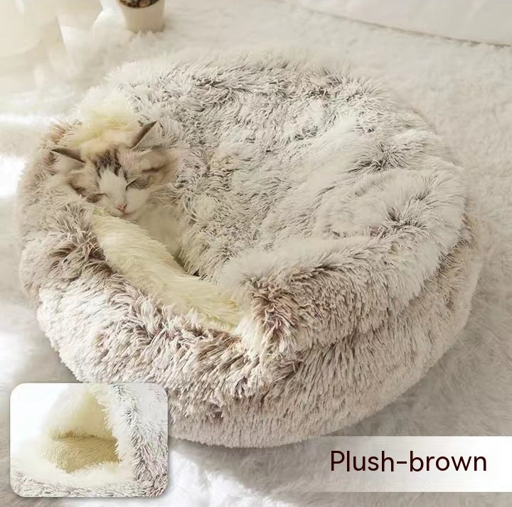 2 In 1 Dog And Cat Bed Pet Winter Bed Round