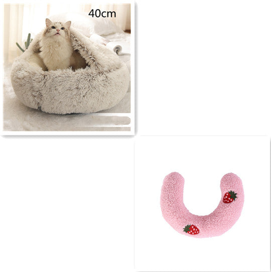 2 In 1 Dog And Cat Bed Pet Winter Bed Round